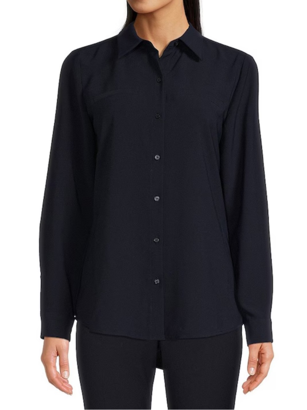 Alex Marie Piper Navy  Point Collar Long-Sleeve Button-Down Shirt Size L